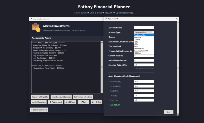 Assets and Accounts Screen